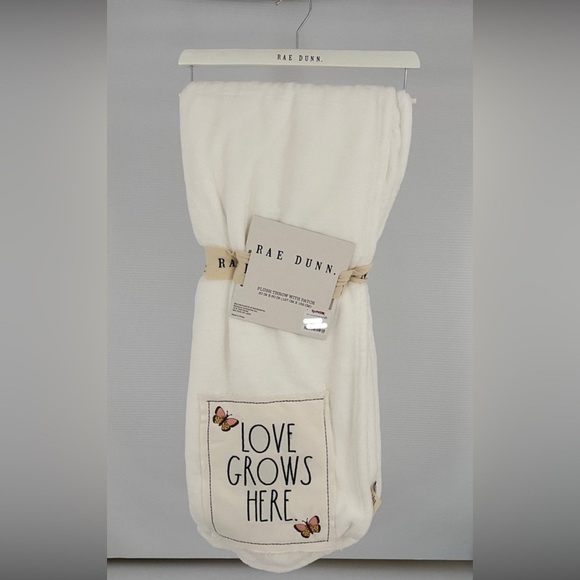 NWT Rae Dunn White Plush 50x60 Patch Throw/Blanket LOVE GROWS HERE Butterflies - Picture 1 of 1